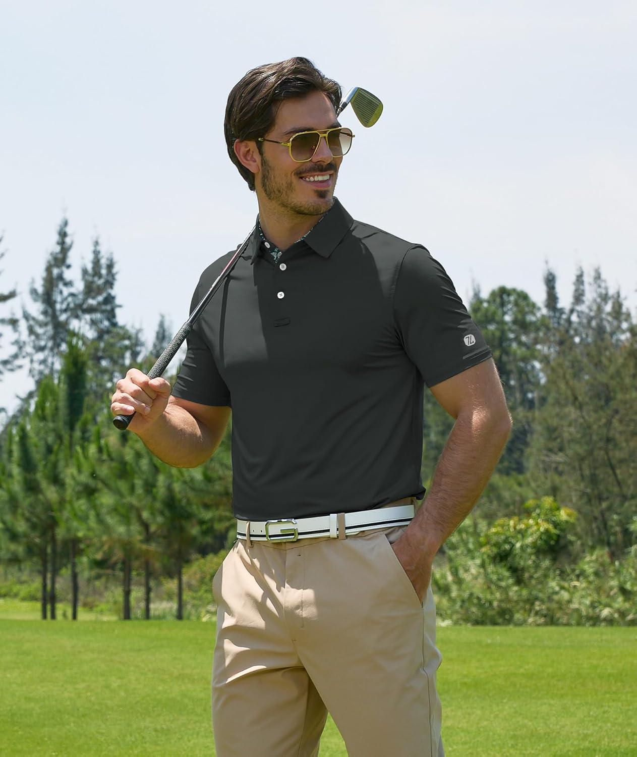 imageZITY Golf Shirts for Men Short Sleeve Moisture Wicking Solid Performance Designed Print Collared Casual Polo ShirtDark Grey
