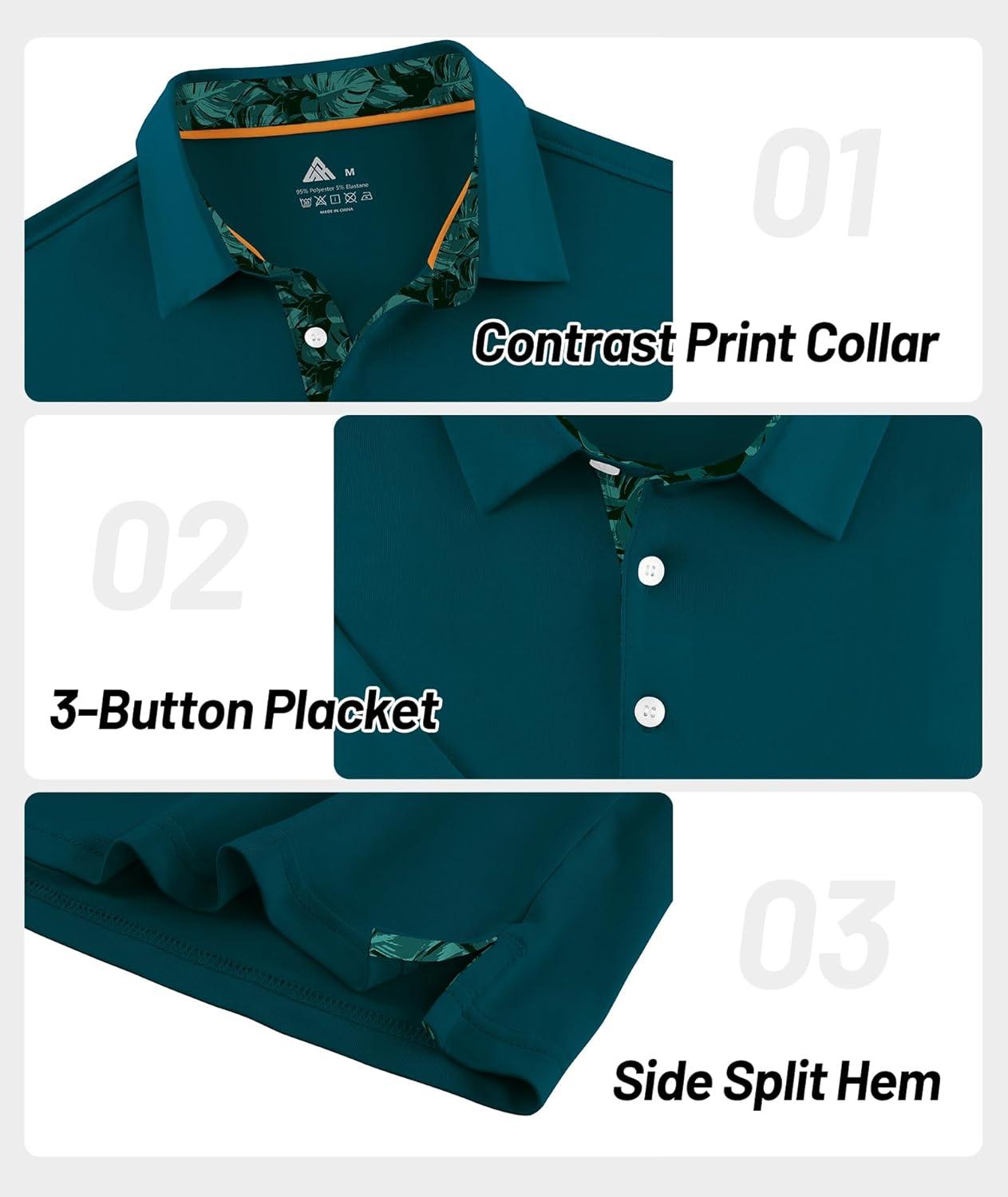 imageZITY Golf Shirts for Men Short Sleeve Moisture Wicking Solid Performance Designed Print Collared Casual Polo ShirtDark Teal Blue