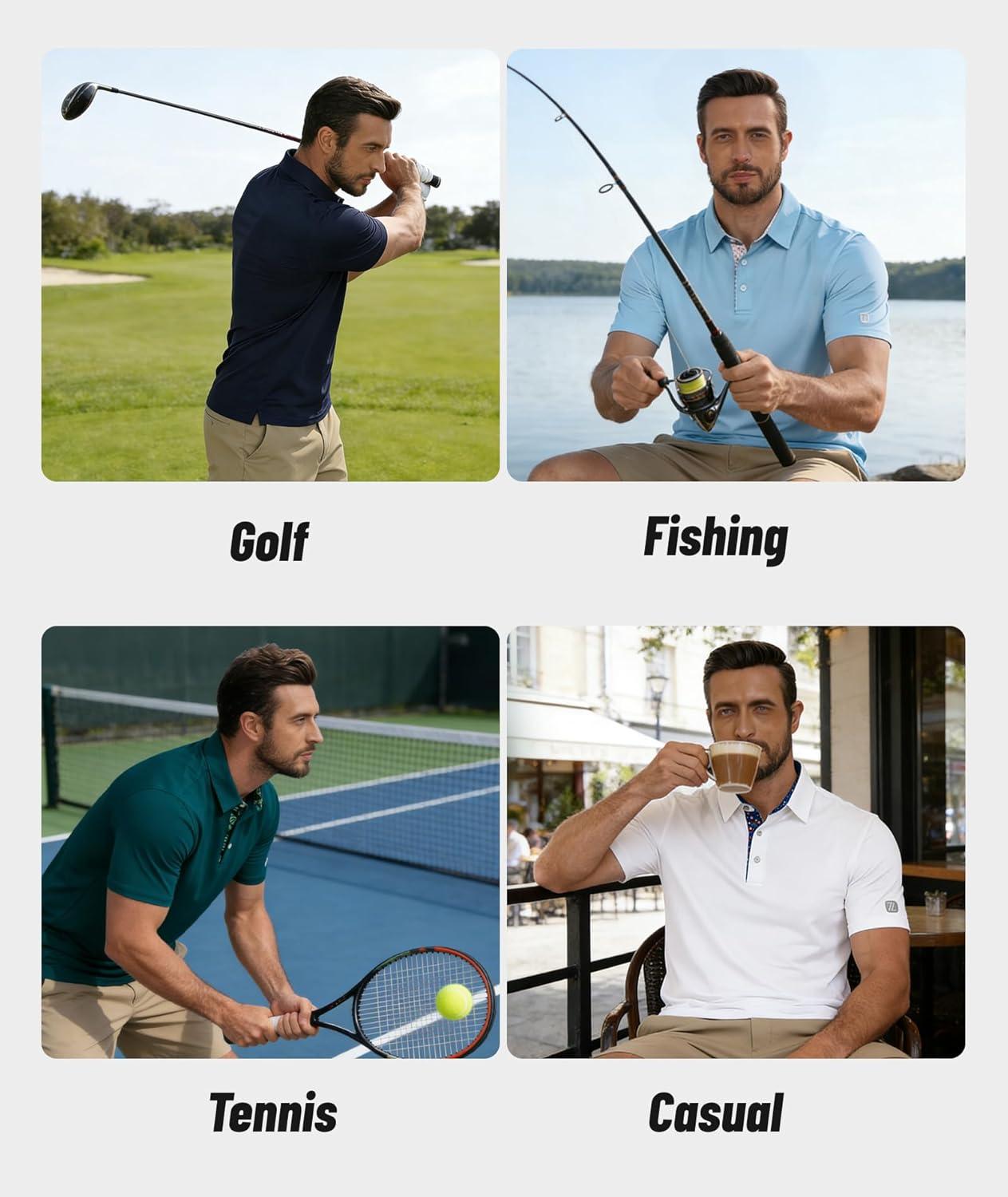 imageZITY Golf Shirts for Men Short Sleeve Moisture Wicking Solid Performance Designed Print Collared Casual Polo ShirtGreen