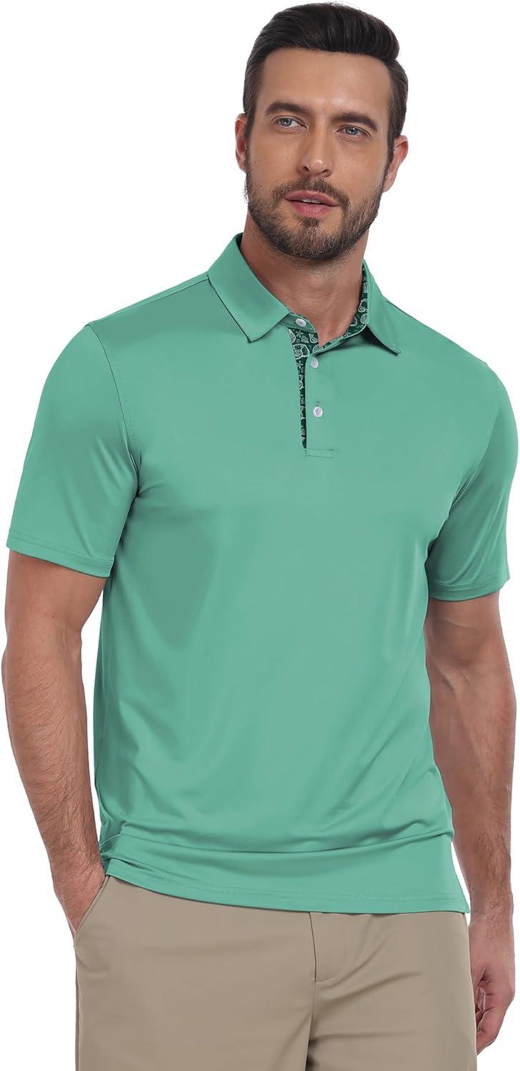 imageZITY Golf Shirts for Men Short Sleeve Moisture Wicking Solid Performance Designed Print Collared Casual Polo ShirtGreen