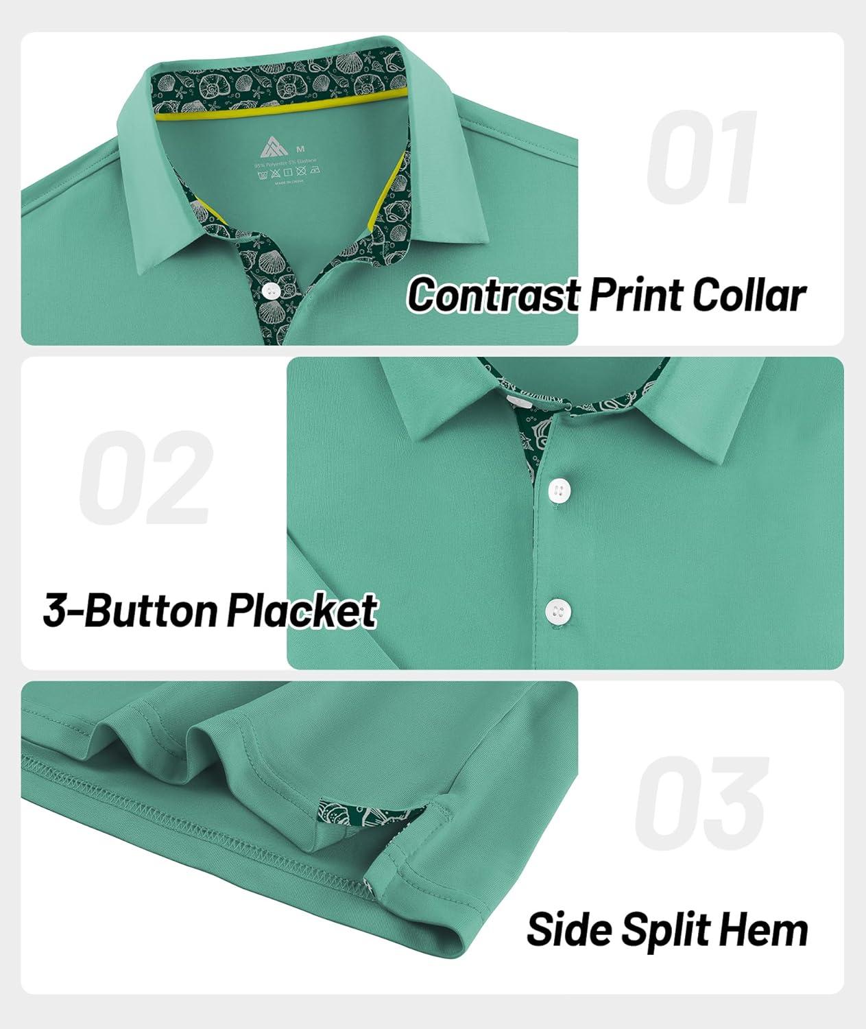 imageZITY Golf Shirts for Men Short Sleeve Moisture Wicking Solid Performance Designed Print Collared Casual Polo ShirtGreen