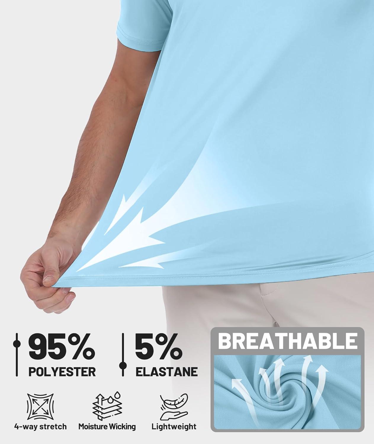 imageZITY Golf Shirts for Men Short Sleeve Moisture Wicking Solid Performance Designed Print Collared Casual Polo ShirtLight Blue