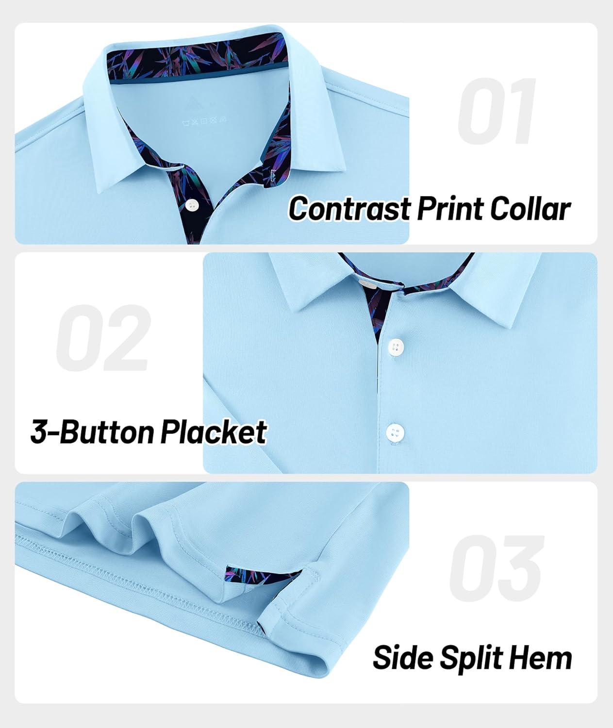 imageZITY Golf Shirts for Men Short Sleeve Moisture Wicking Solid Performance Designed Print Collared Casual Polo ShirtLight Blue