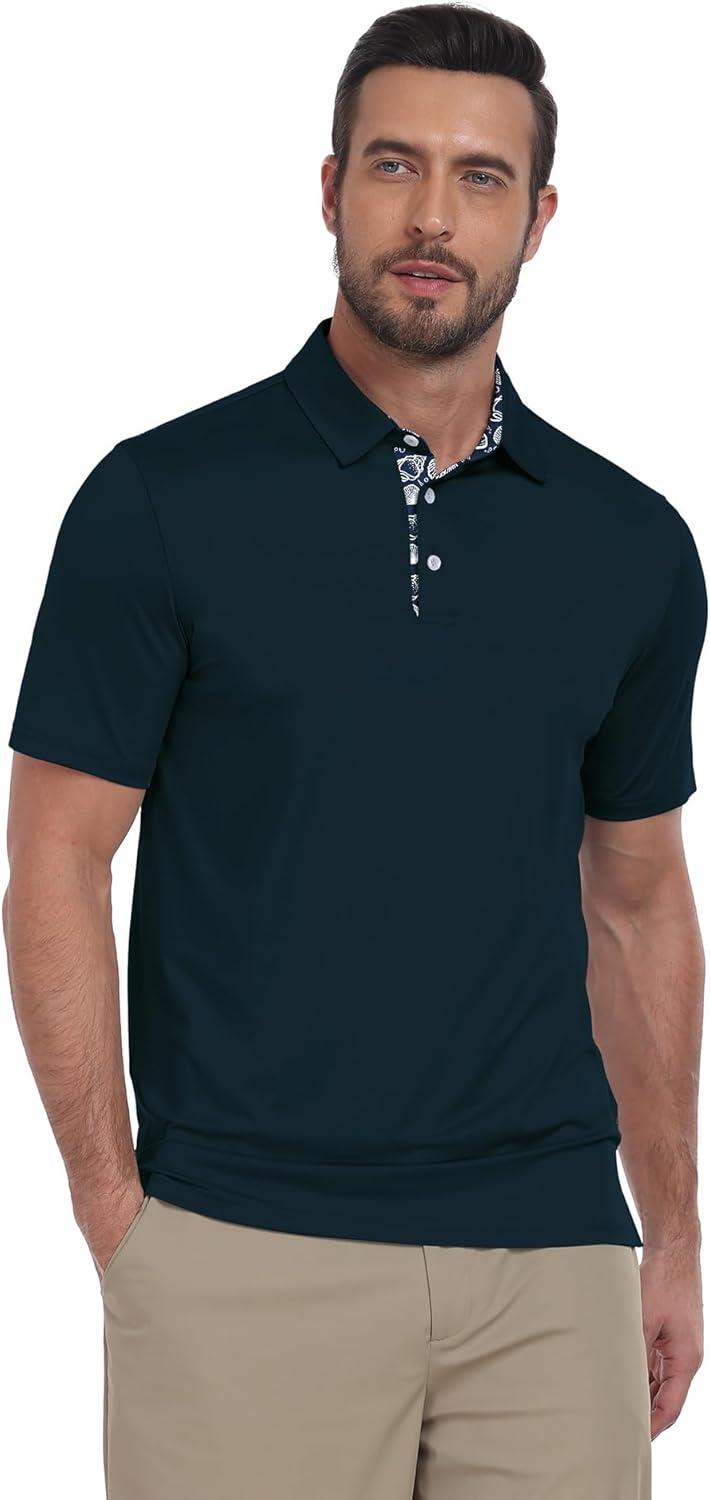 imageZITY Golf Shirts for Men Short Sleeve Moisture Wicking Solid Performance Designed Print Collared Casual Polo ShirtNavy