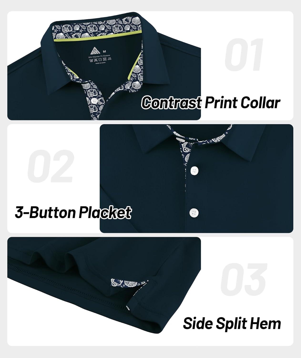 imageZITY Golf Shirts for Men Short Sleeve Moisture Wicking Solid Performance Designed Print Collared Casual Polo ShirtNavy