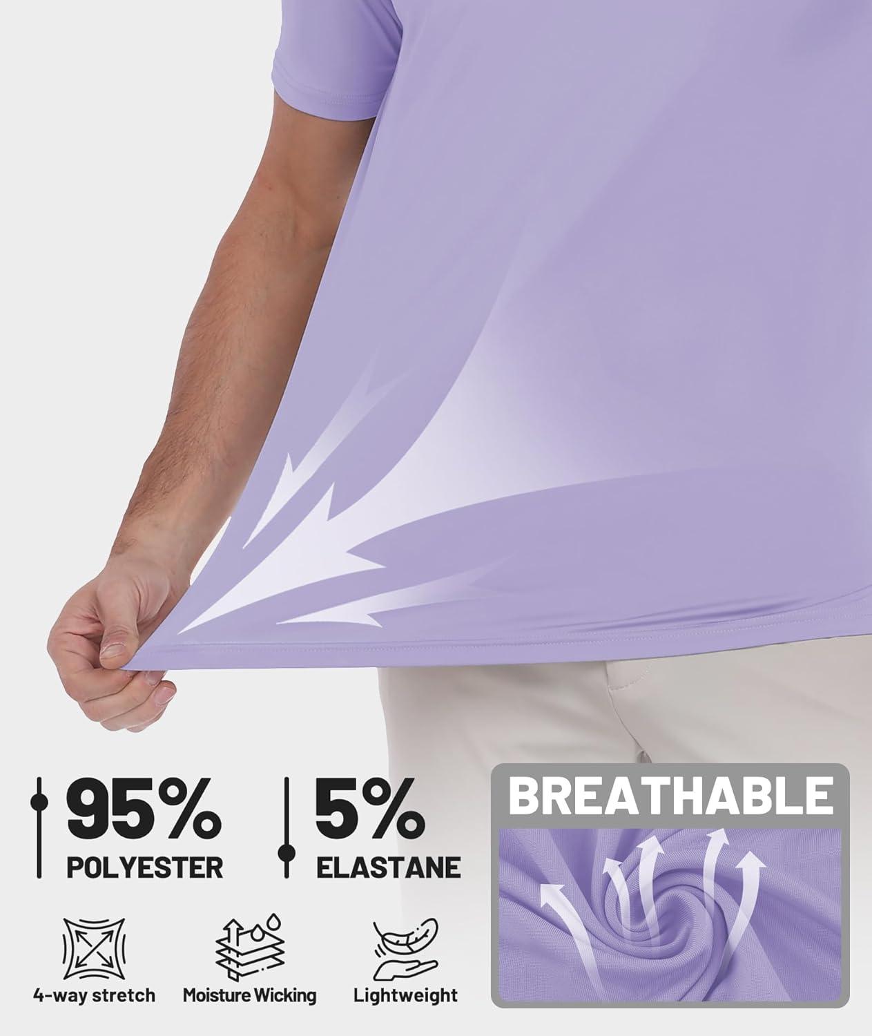 imageZITY Golf Shirts for Men Short Sleeve Moisture Wicking Solid Performance Designed Print Collared Casual Polo ShirtPurple