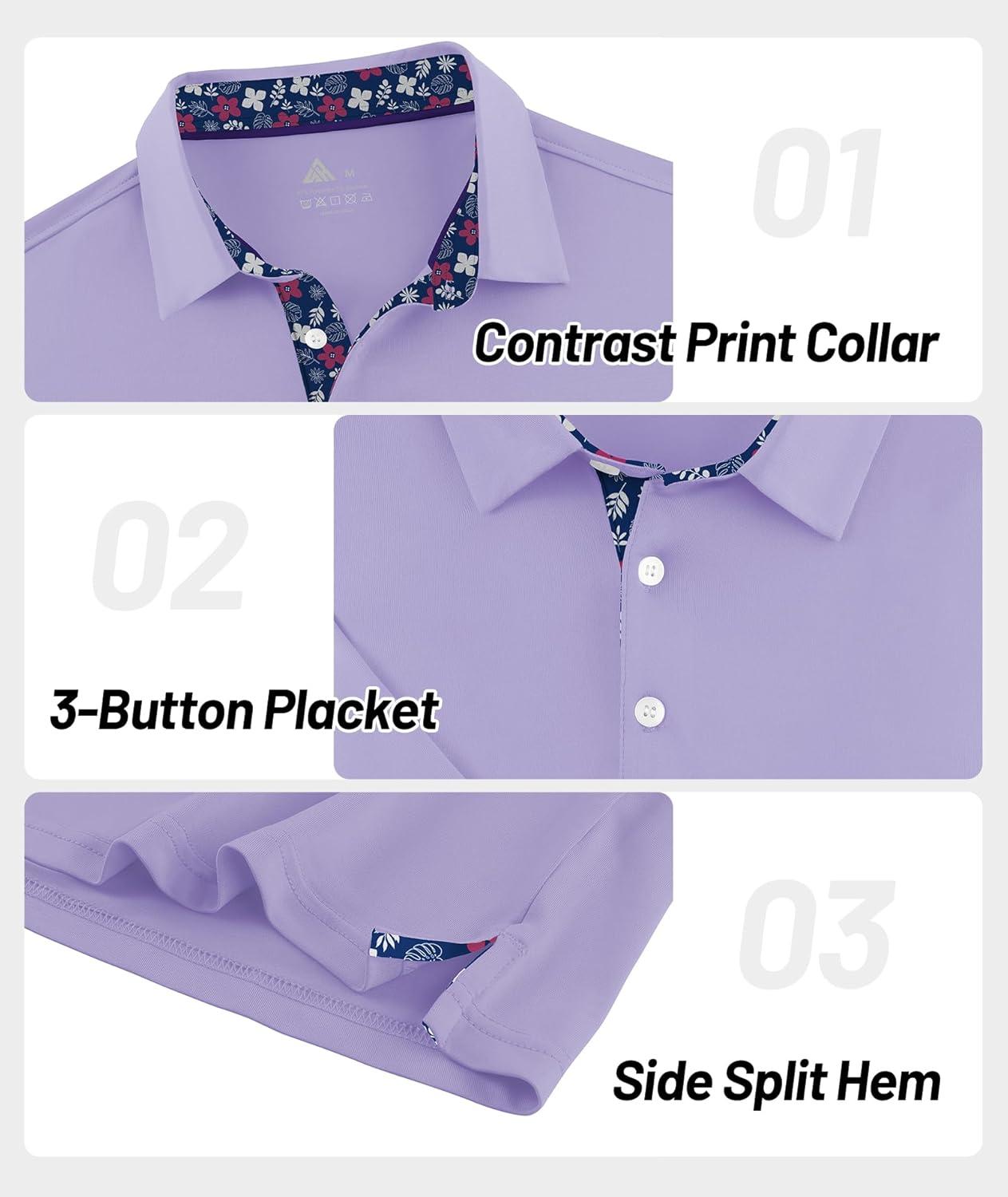 imageZITY Golf Shirts for Men Short Sleeve Moisture Wicking Solid Performance Designed Print Collared Casual Polo ShirtPurple
