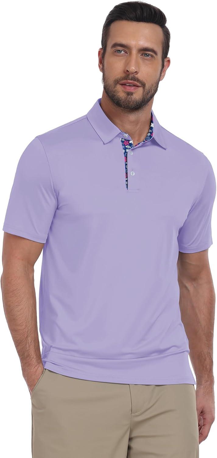 imageZITY Golf Shirts for Men Short Sleeve Moisture Wicking Solid Performance Designed Print Collared Casual Polo ShirtPurple