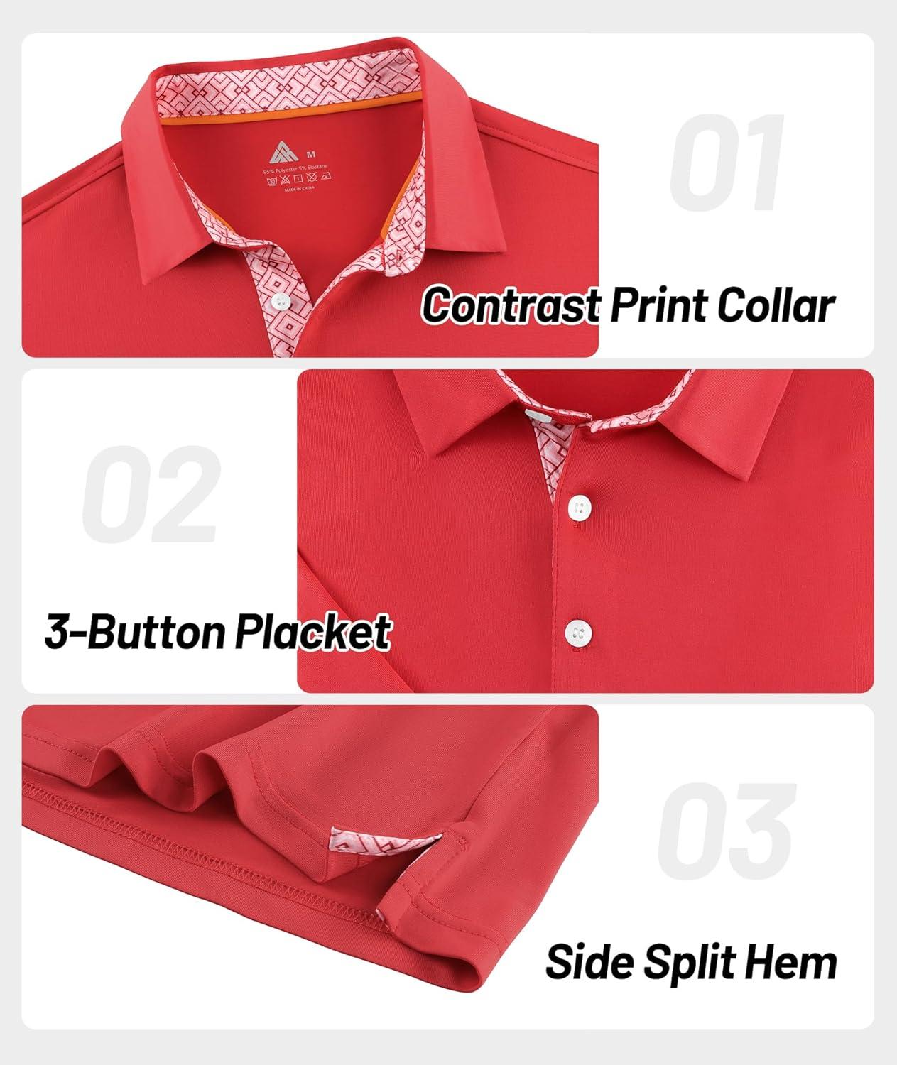 imageZITY Golf Shirts for Men Short Sleeve Moisture Wicking Solid Performance Designed Print Collared Casual Polo ShirtRose Red