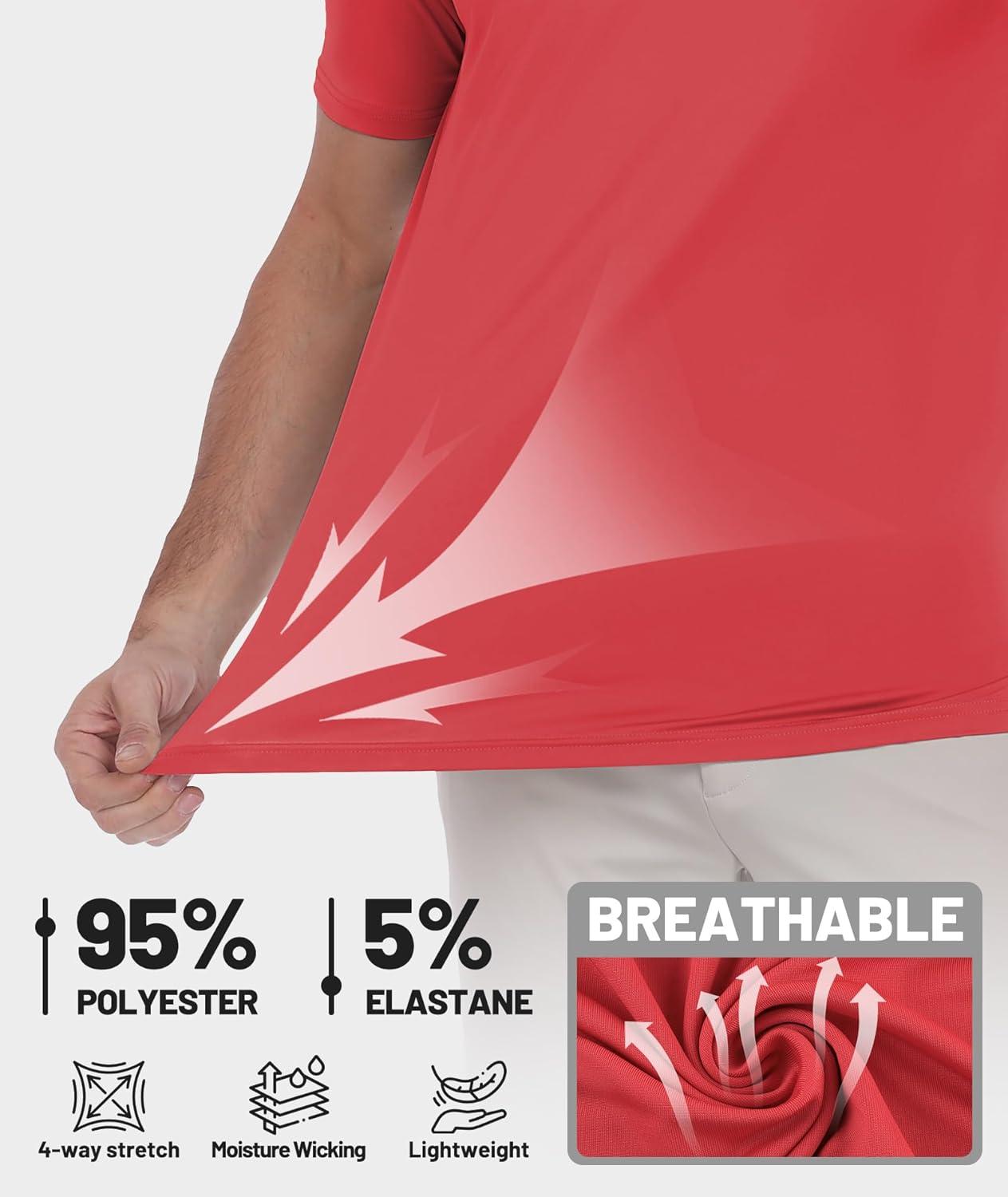 imageZITY Golf Shirts for Men Short Sleeve Moisture Wicking Solid Performance Designed Print Collared Casual Polo ShirtRose Red