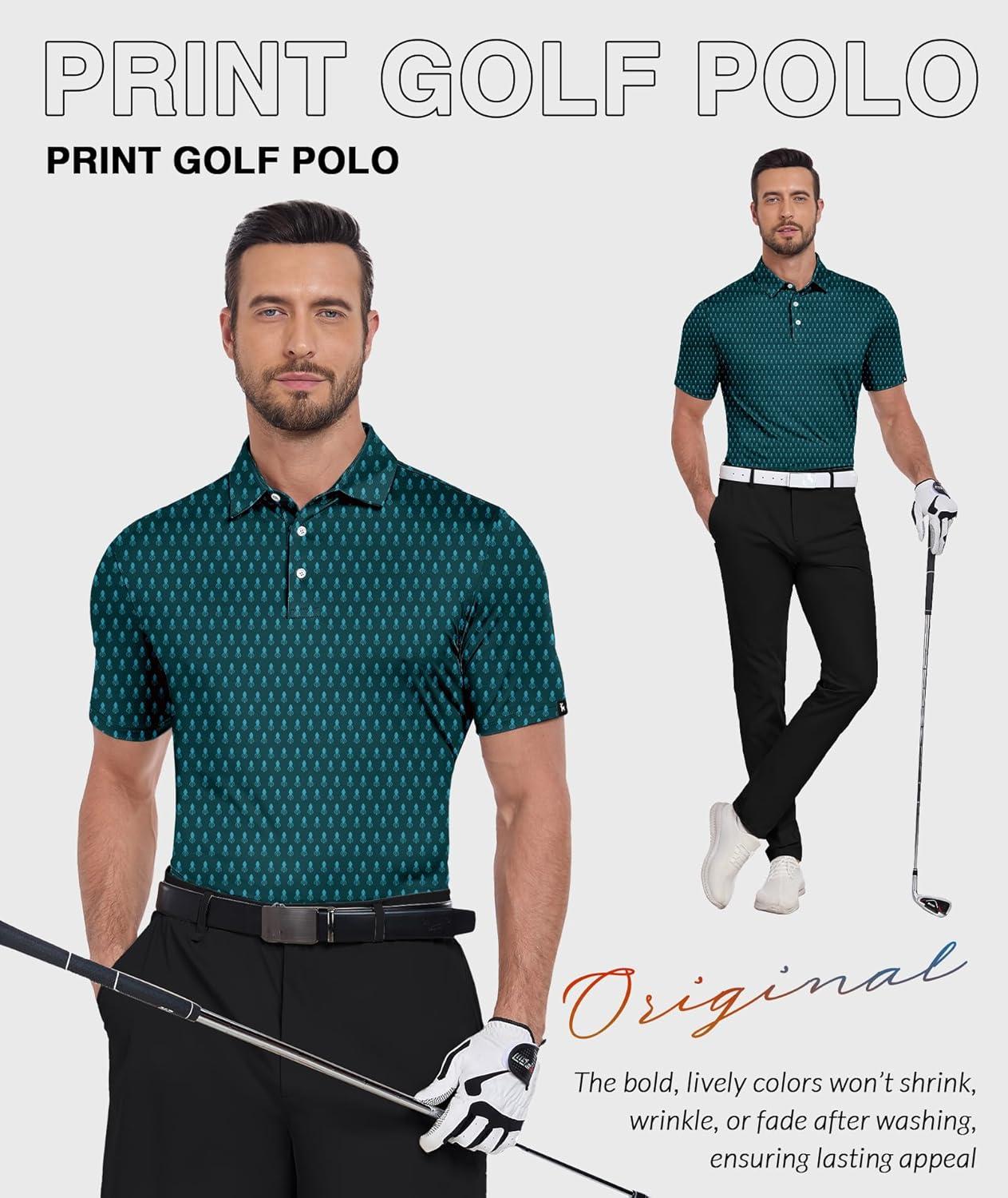 imageZITY Golf Shirts for Men Short Sleeve Print Polo Shirt Moisture Wicking Regular Fit Casual Beach PoloBluish Green Octopus