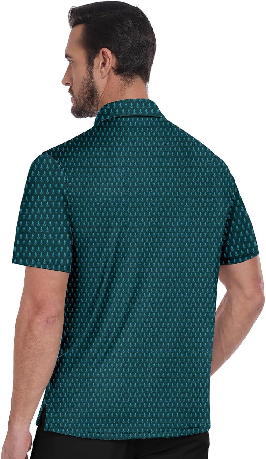 imageZITY Golf Shirts for Men Short Sleeve Print Polo Shirt Moisture Wicking Regular Fit Casual Beach PoloBluish Green Octopus