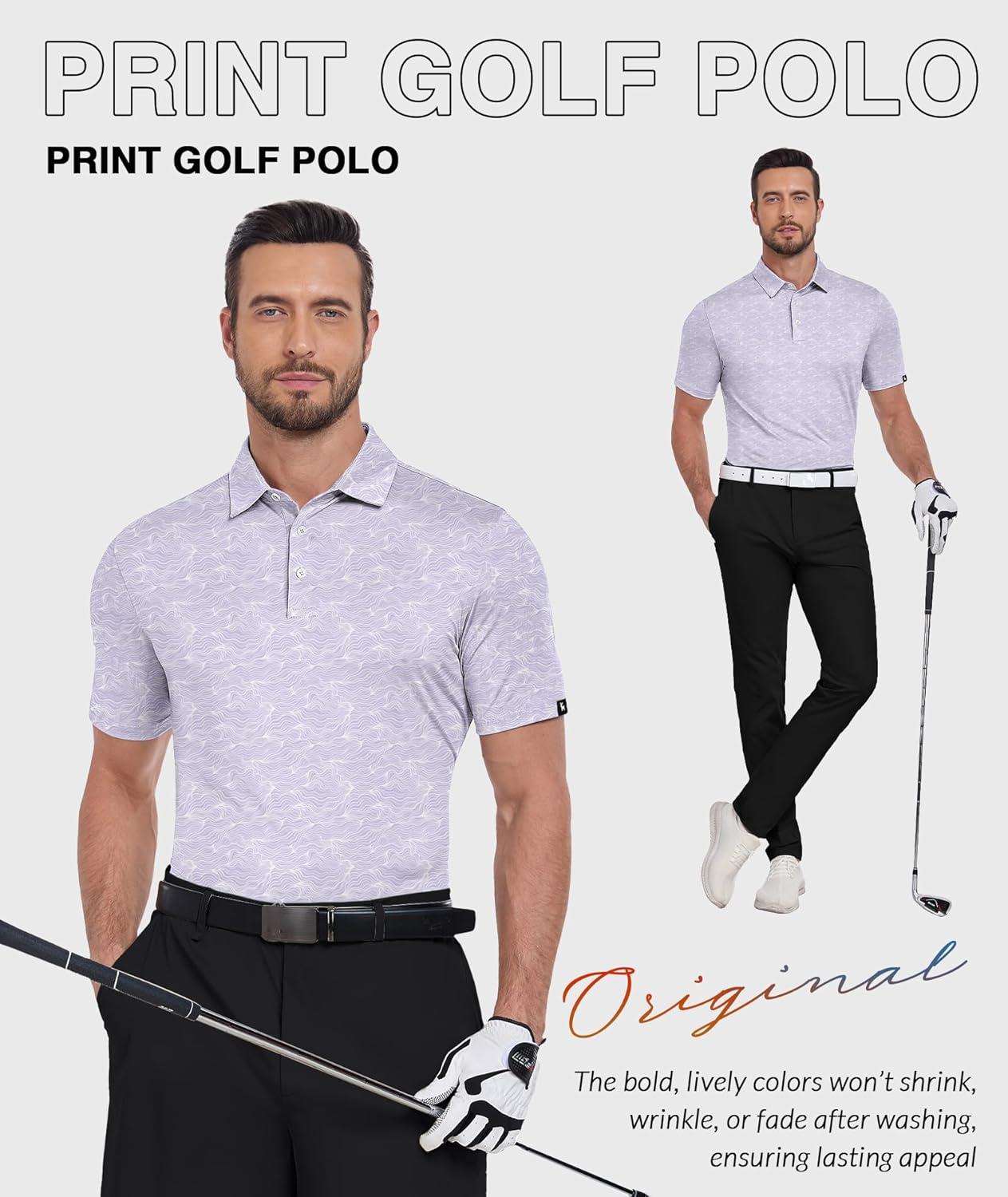 imageZITY Golf Shirts for Men Short Sleeve Print Polo Shirt Moisture Wicking Regular Fit Casual Beach PoloMauve Line