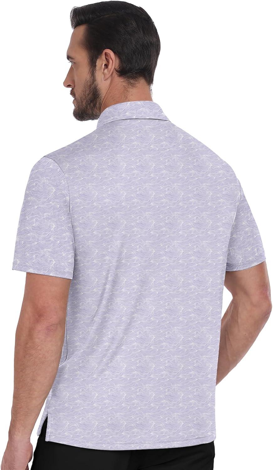 imageZITY Golf Shirts for Men Short Sleeve Print Polo Shirt Moisture Wicking Regular Fit Casual Beach PoloMauve Line