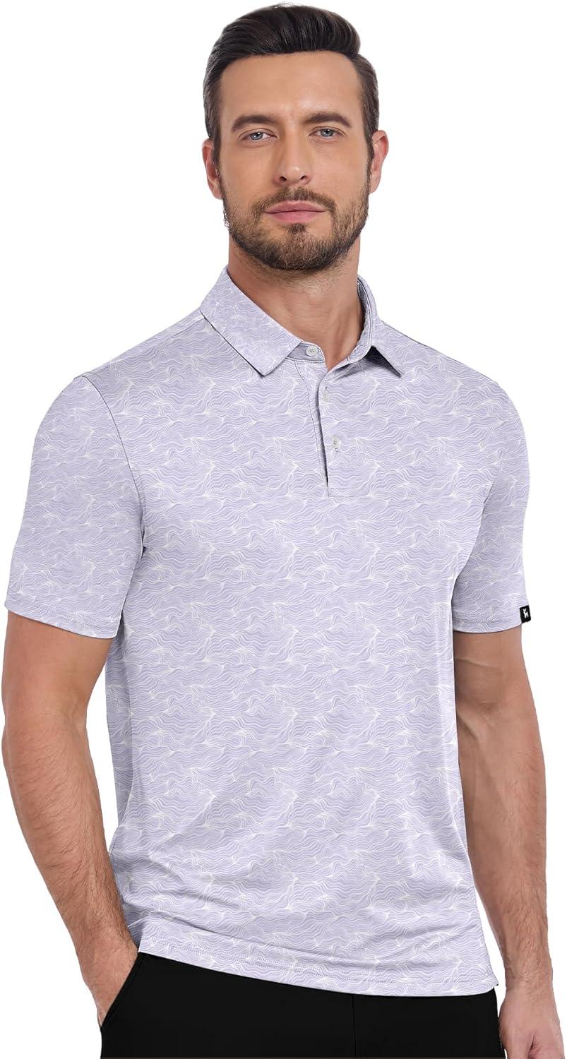 imageZITY Golf Shirts for Men Short Sleeve Print Polo Shirt Moisture Wicking Regular Fit Casual Beach PoloMauve Line