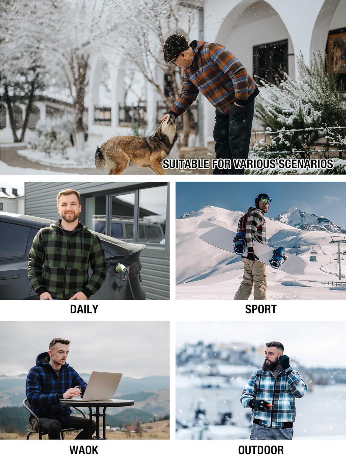imageZITY Hoodies for Men Flannel Fleece Sweatshirt Plaid Full Zip Up Jacket Sherpa Lined Winter Warm CoatDark Green