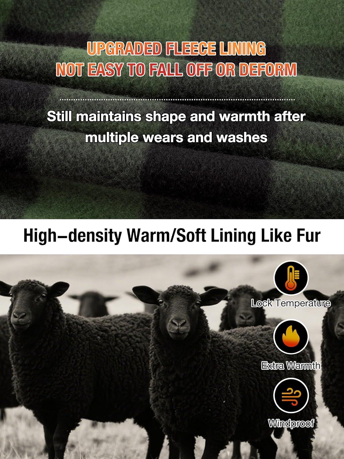 imageZITY Hoodies for Men Flannel Fleece Sweatshirt Plaid Full Zip Up Jacket Sherpa Lined Winter Warm CoatDark Green