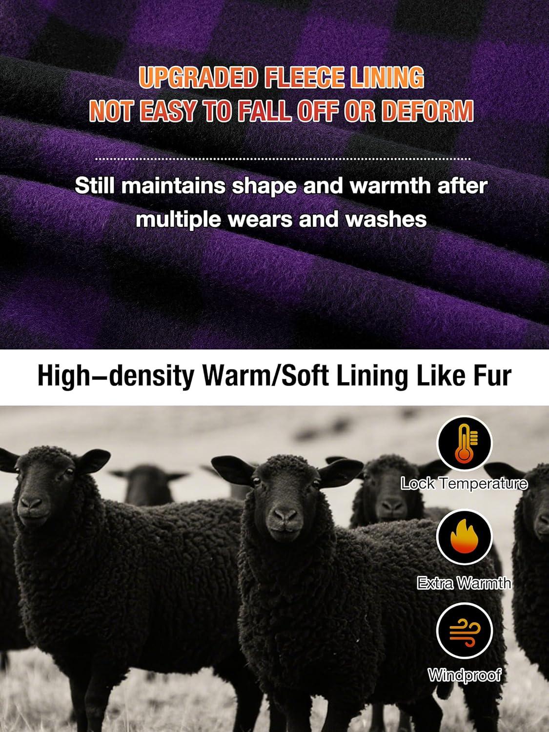 imageZITY Hoodies for Men Flannel Fleece Sweatshirt Plaid Full Zip Up Jacket Sherpa Lined Winter Warm CoatPurple