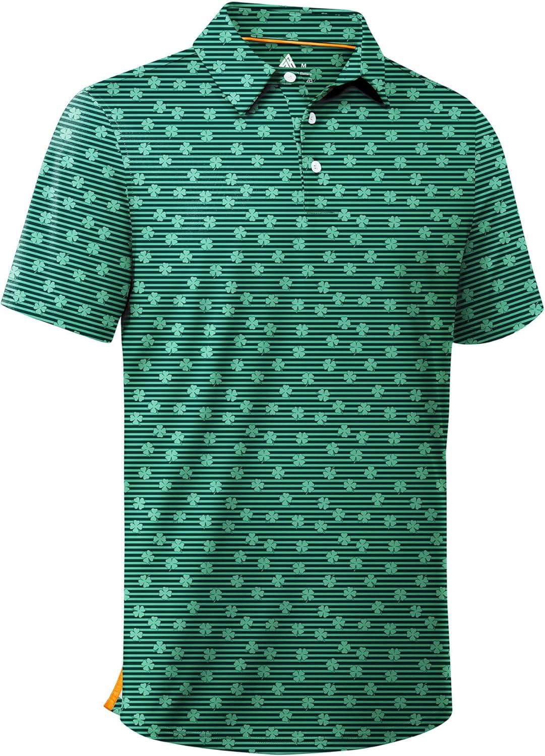 imageZITY Men Golf Polo Shirts Short Sleeve Striped UPF 50 Moisture Wicking Casual Collared Print TShirt for MenA Fourleaf Clover Striped