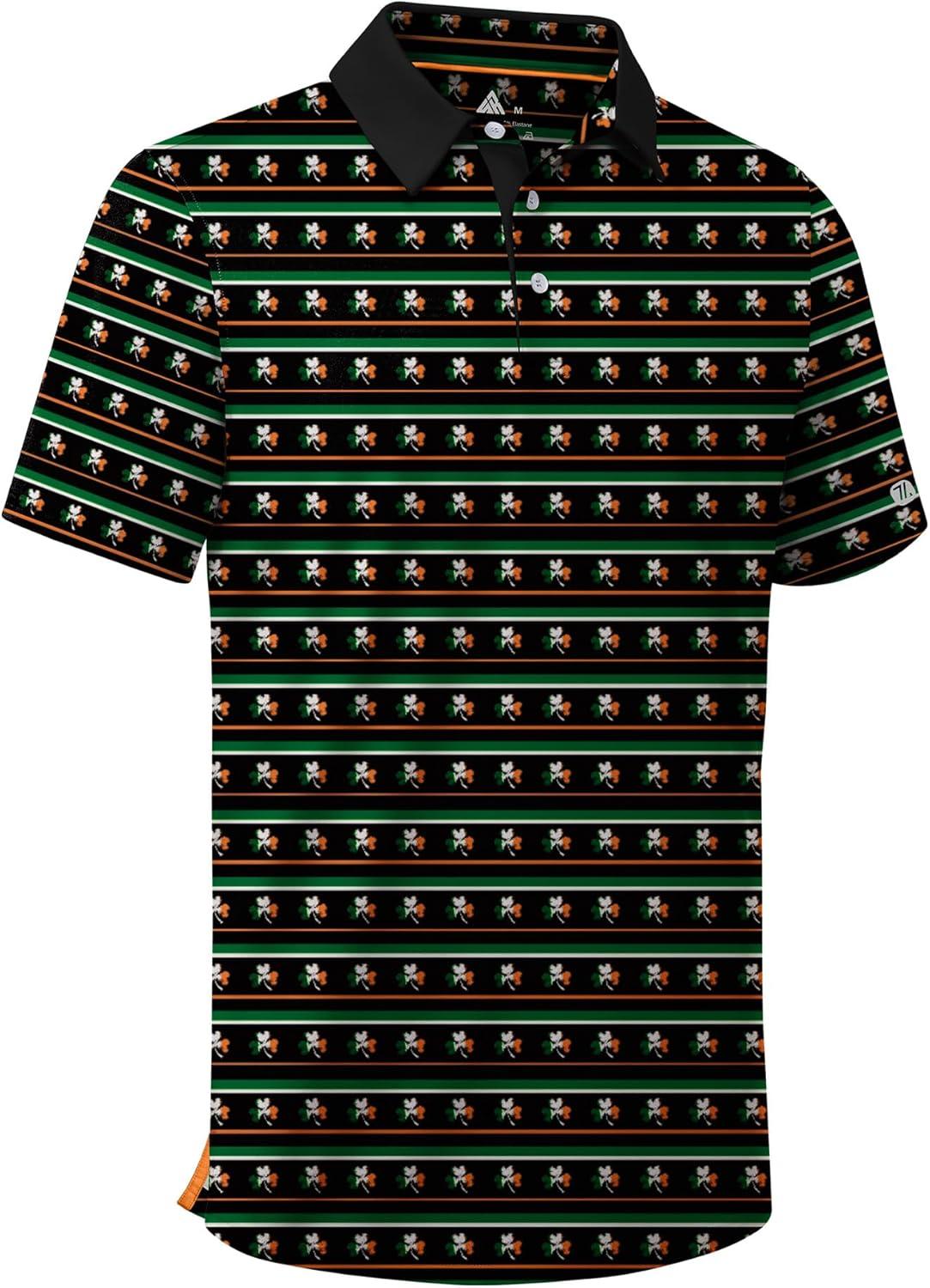 imageZITY Men Golf Polo Shirts Short Sleeve Striped UPF 50 Moisture Wicking Casual Collared Print TShirt for MenA Green Fourleaf Striped