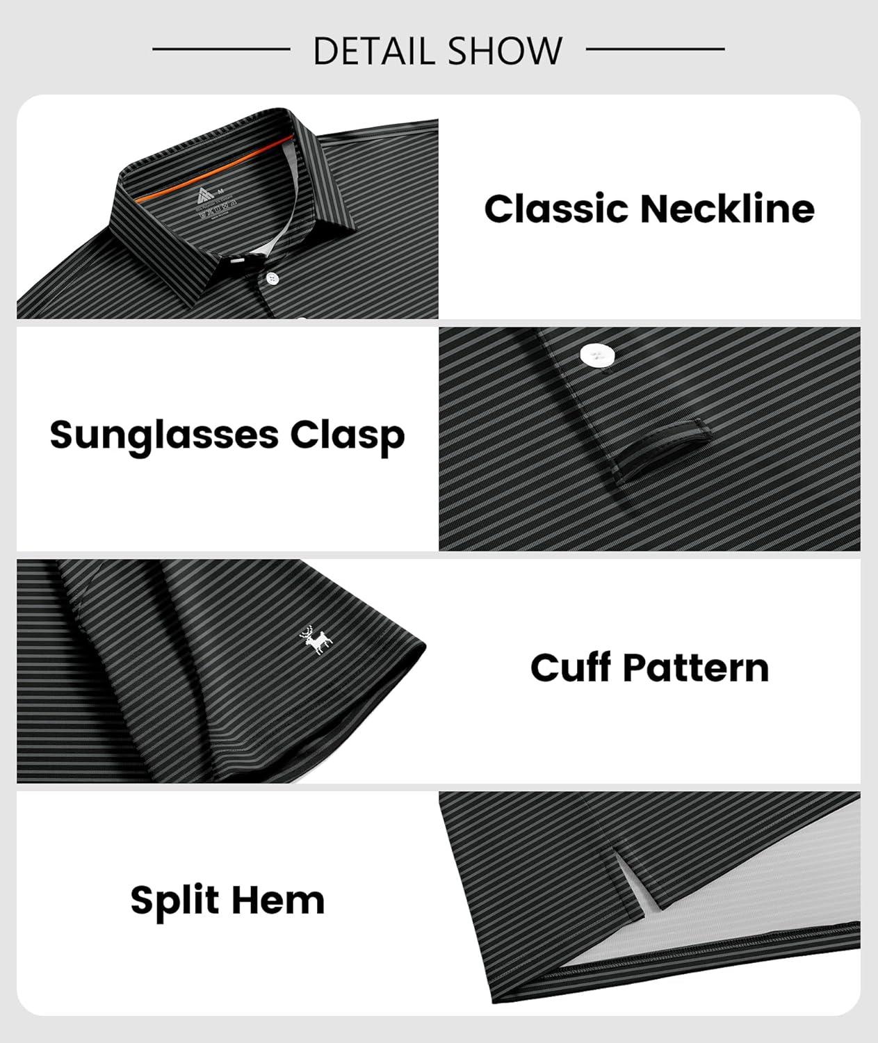imageZITY Men Golf Polo Shirts Short Sleeve Striped UPF 50 Moisture Wicking Casual Collared Print TShirt for MenBlack Grey Striped