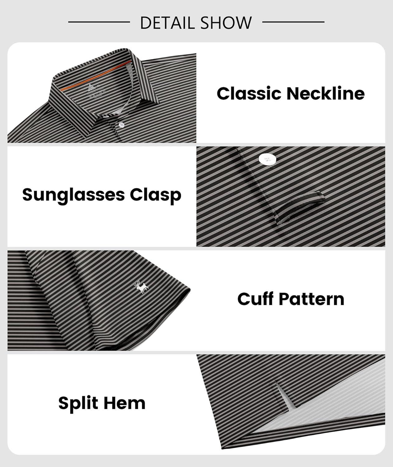 imageZITY Men Golf Polo Shirts Short Sleeve Striped UPF 50 Moisture Wicking Casual Collared Print TShirt for MenBlack Striped