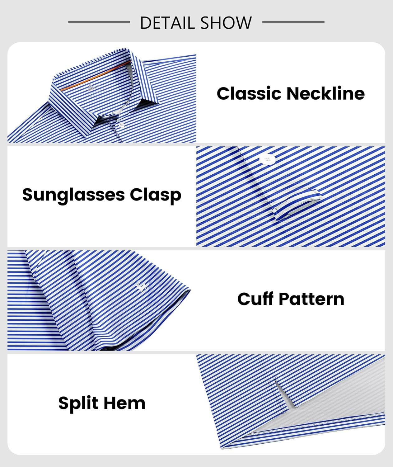 imageZITY Men Golf Polo Shirts Short Sleeve Striped UPF 50 Moisture Wicking Casual Collared Print TShirt for MenBlue Striped
