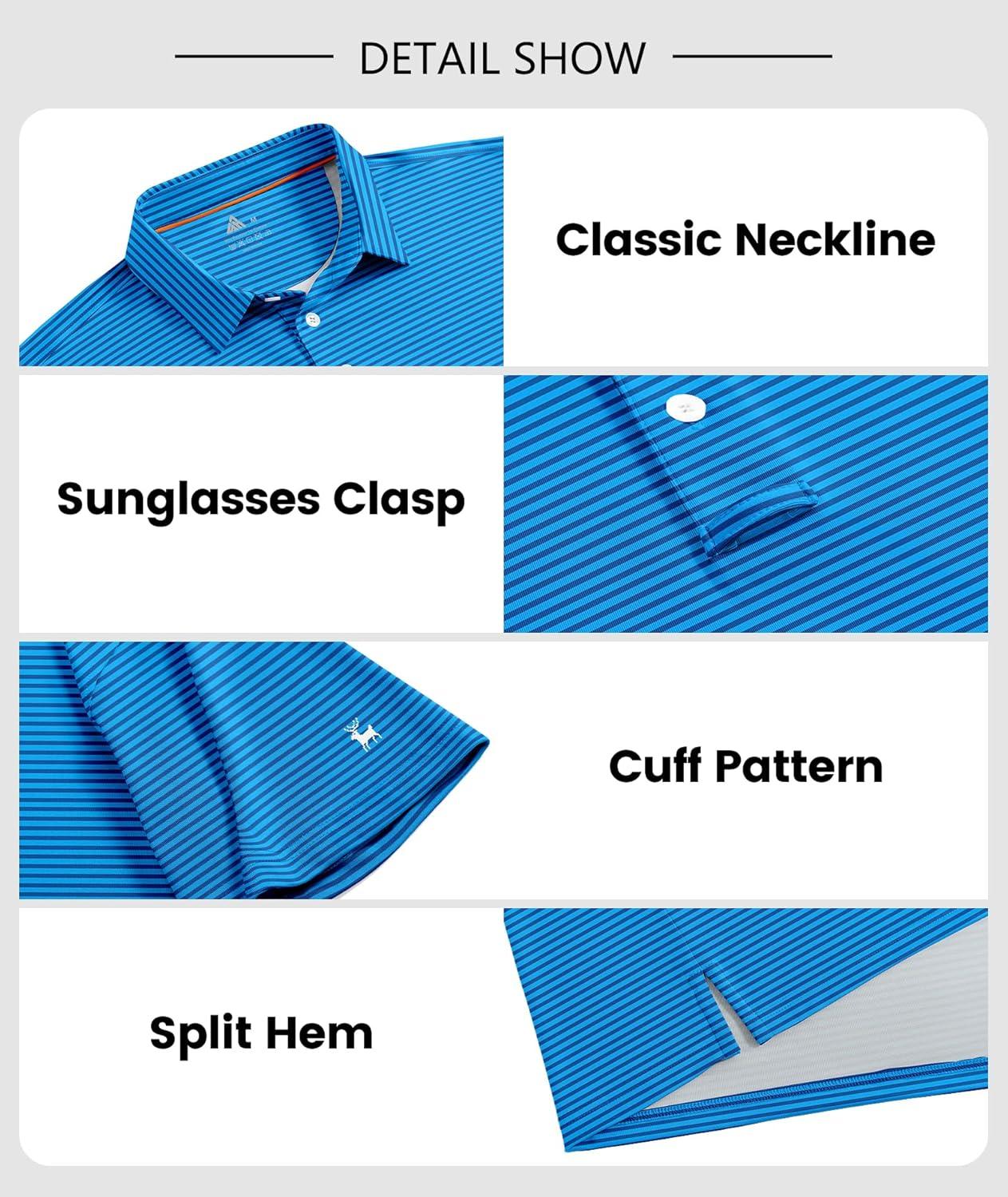 imageZITY Men Golf Polo Shirts Short Sleeve Striped UPF 50 Moisture Wicking Casual Collared Print TShirt for MenDark Blue Striped