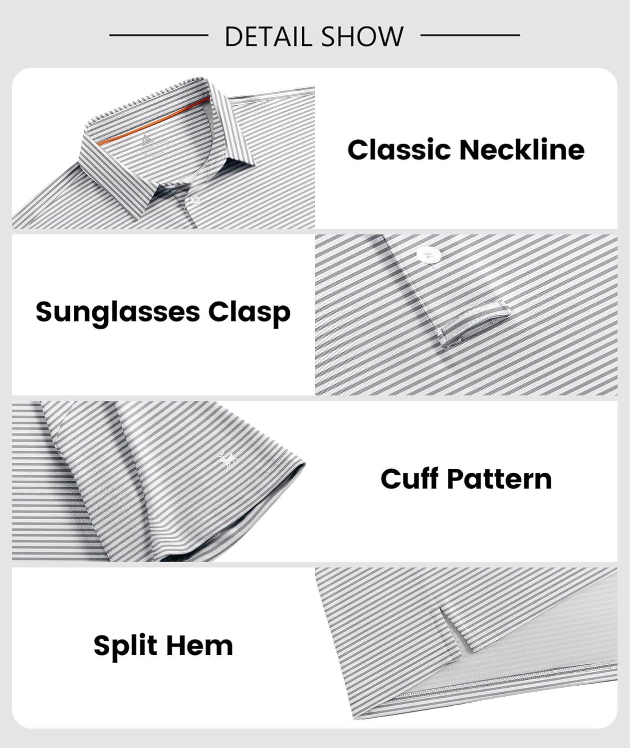 imageZITY Men Golf Polo Shirts Short Sleeve Striped UPF 50 Moisture Wicking Casual Collared Print TShirt for MenGray White Striped