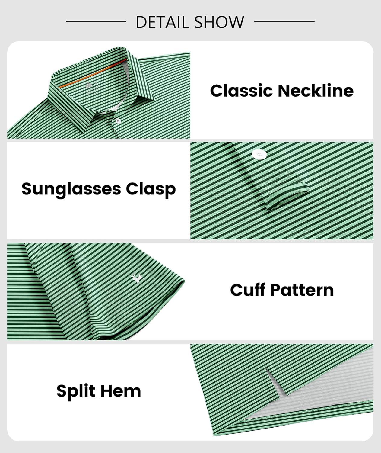 imageZITY Men Golf Polo Shirts Short Sleeve Striped UPF 50 Moisture Wicking Casual Collared Print TShirt for MenLight Green Striped