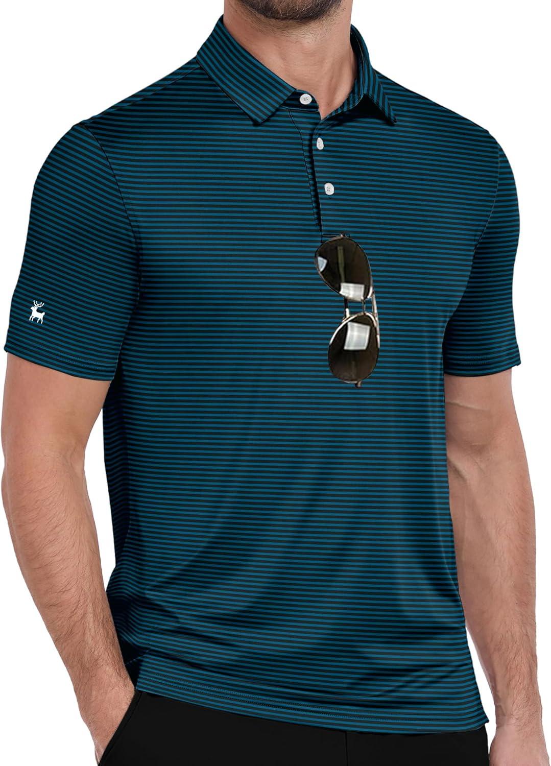imageZITY Men Golf Polo Shirts Short Sleeve Striped UPF 50 Moisture Wicking Casual Collared Print TShirt for MenNavy Striped