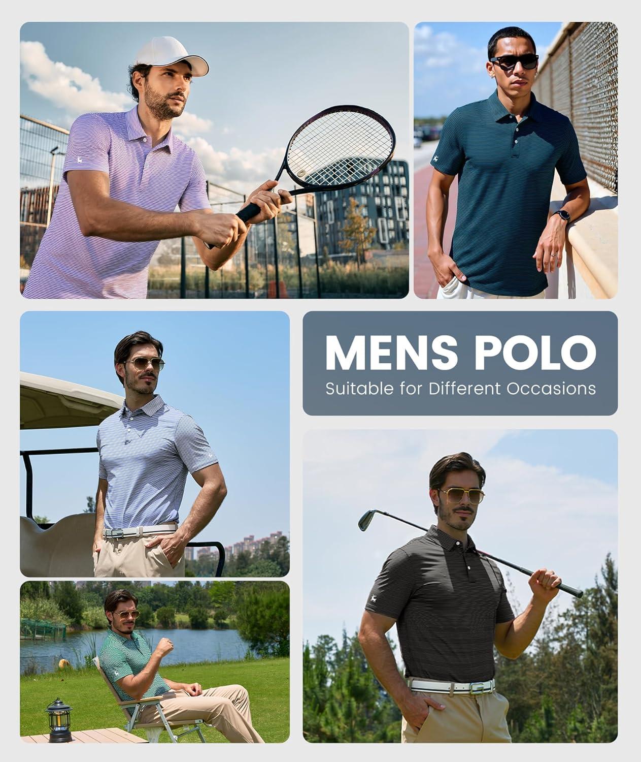 imageZITY Men Golf Polo Shirts Short Sleeve Striped UPF 50 Moisture Wicking Casual Collared Print TShirt for MenNavy Striped