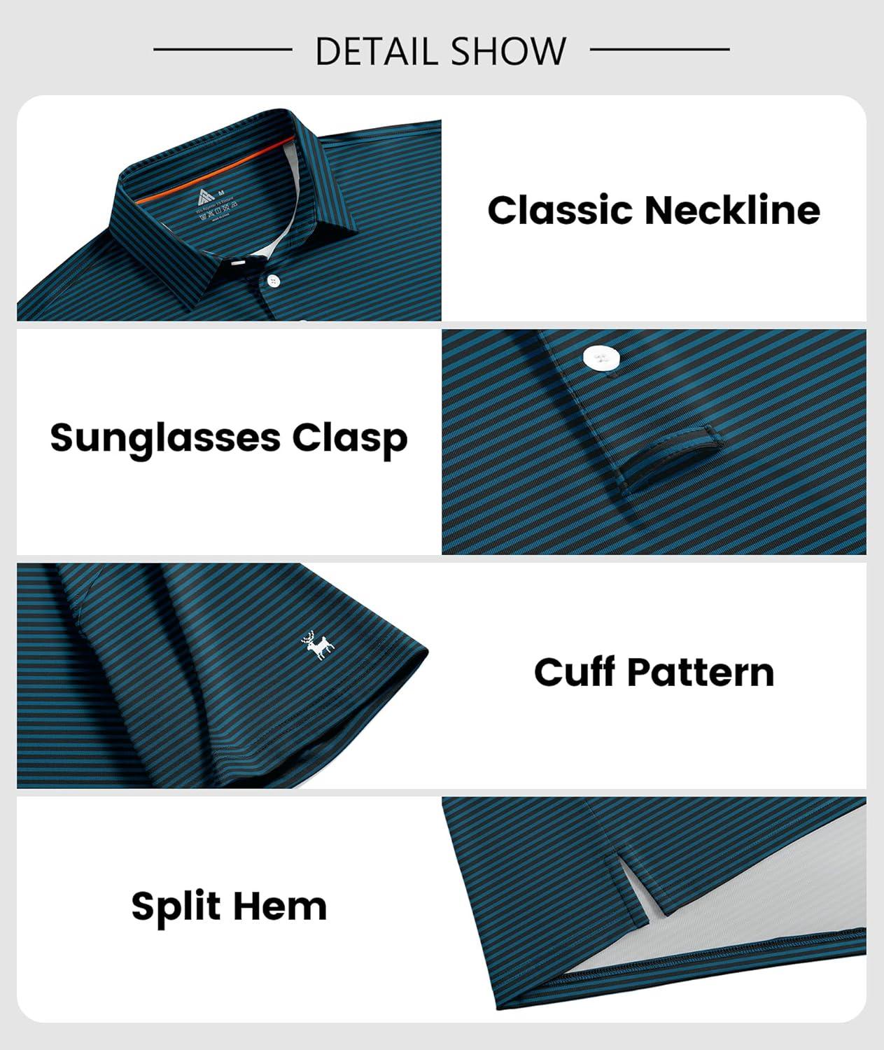 imageZITY Men Golf Polo Shirts Short Sleeve Striped UPF 50 Moisture Wicking Casual Collared Print TShirt for MenNavy Striped