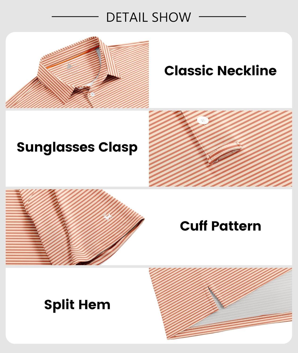 imageZITY Men Golf Polo Shirts Short Sleeve Striped UPF 50 Moisture Wicking Casual Collared Print TShirt for MenOrange Striped