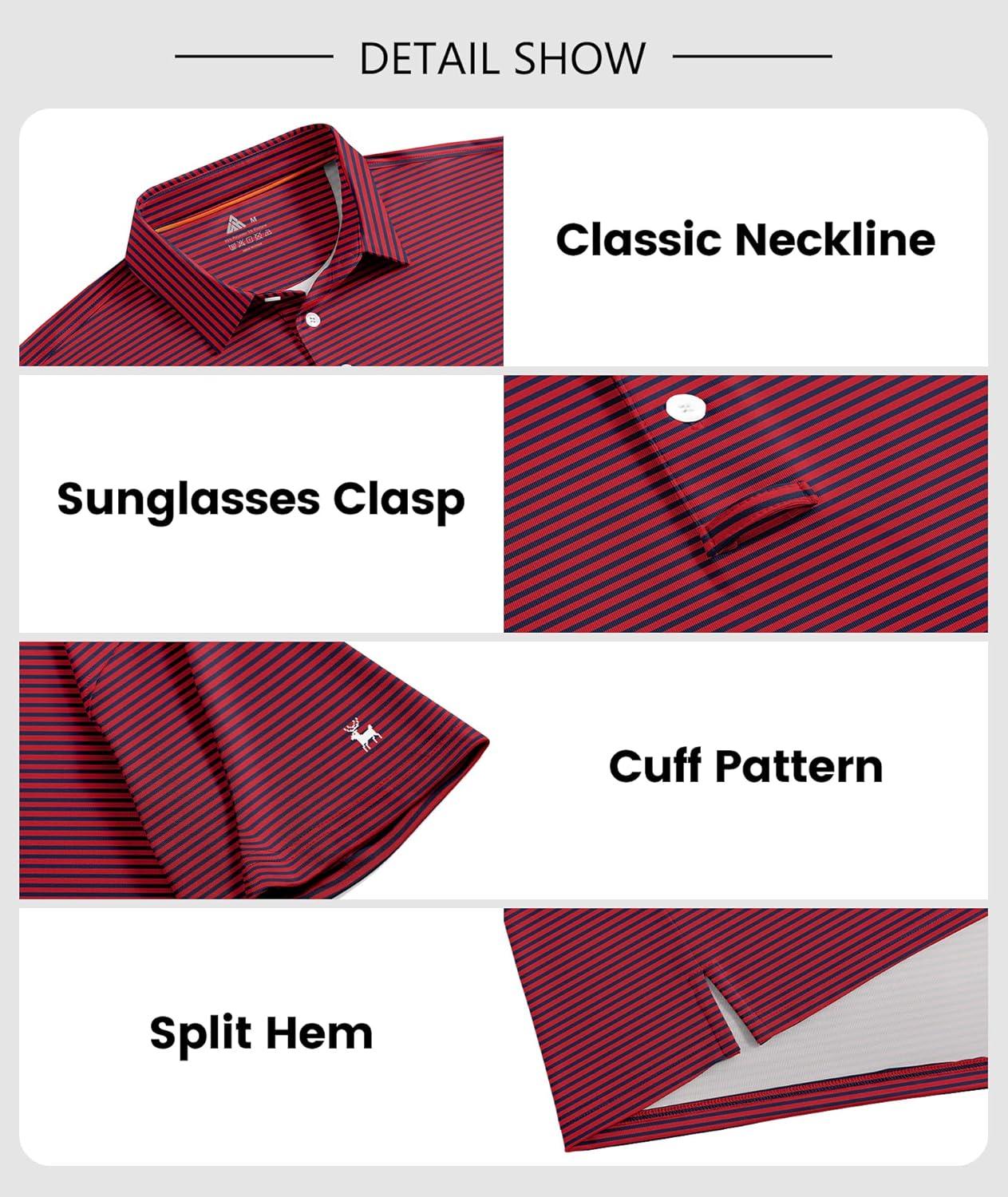 imageZITY Men Golf Polo Shirts Short Sleeve Striped UPF 50 Moisture Wicking Casual Collared Print TShirt for MenRed Striped