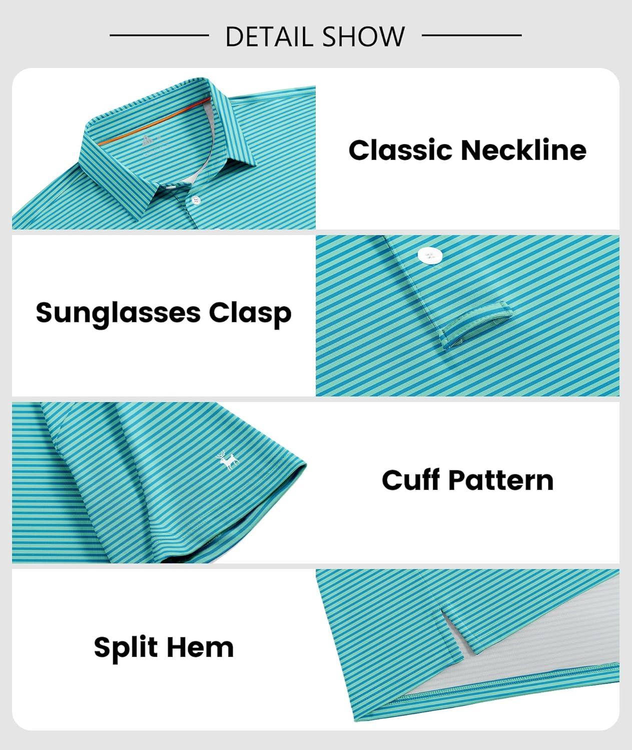 imageZITY Men Golf Polo Shirts Short Sleeve Striped UPF 50 Moisture Wicking Casual Collared Print TShirt for MenSea Blue Striped