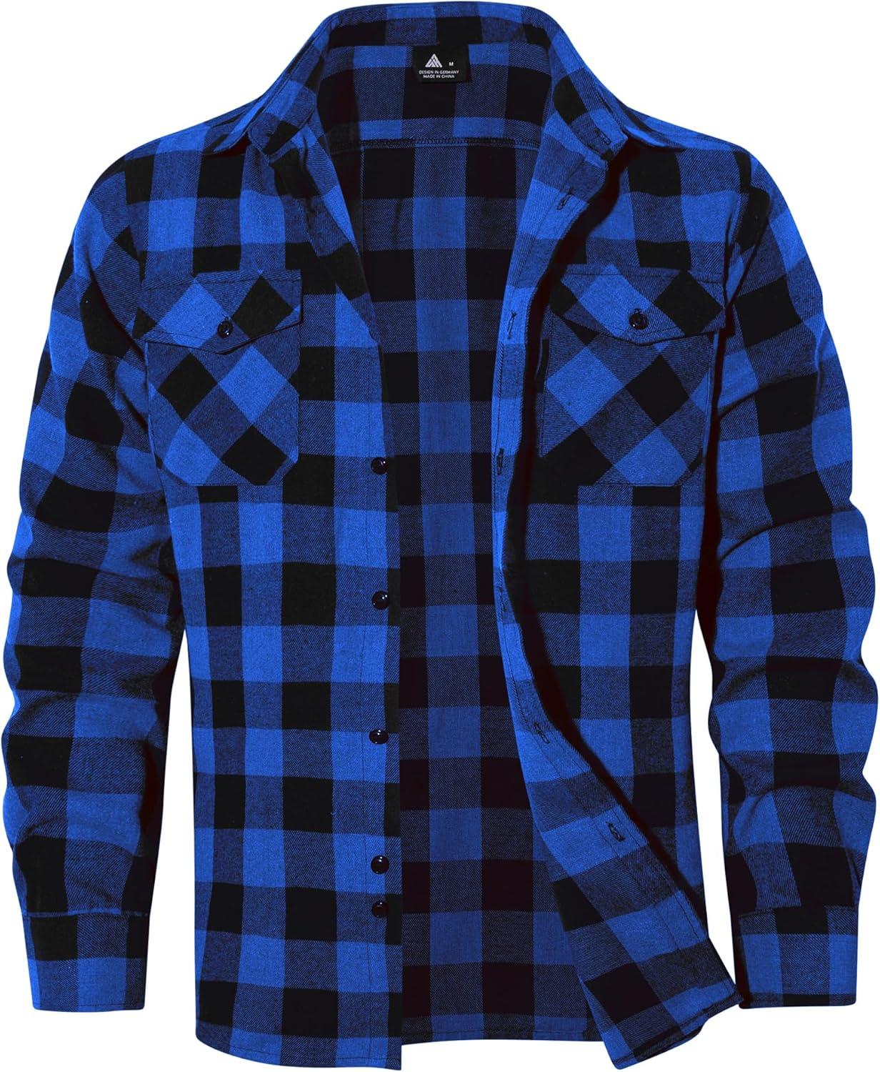 imageZITY Men Plaid Flannel Shirts Long Sleeve Casual Button Down Collar Jackets for Men with PocketsBlue