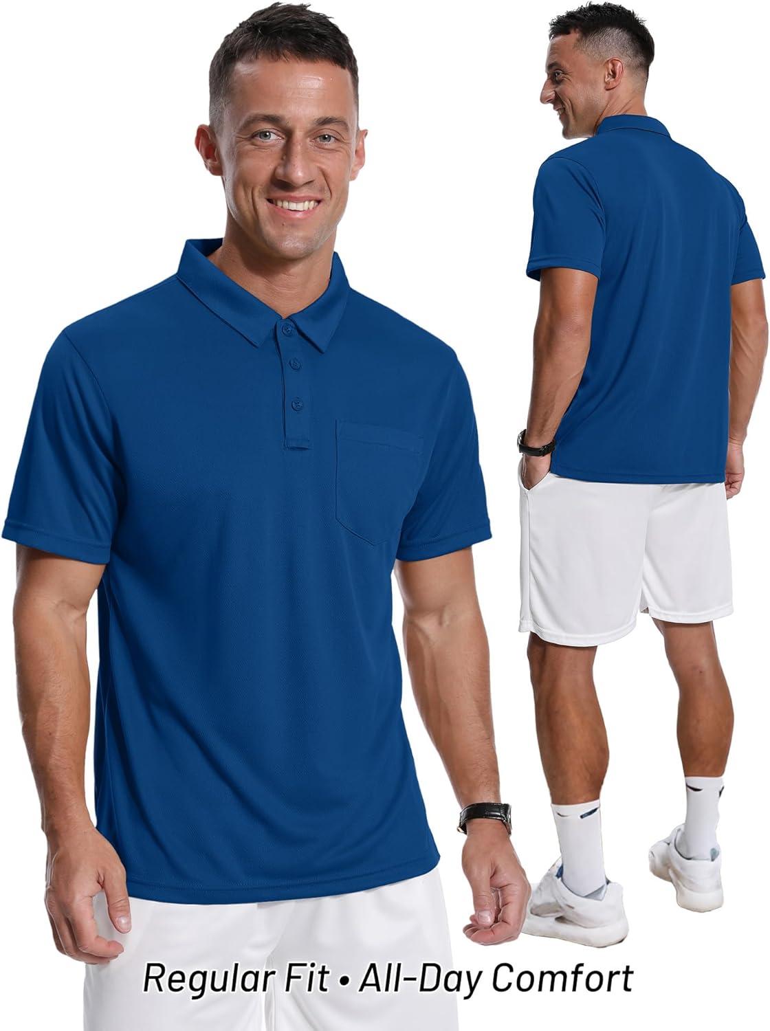 imageZITY Mens 3 Pack Polo Shirts Short Sleeve with Pocket Moisture Wicking Casual Work Golf Lightweight Collared TShirtsArmy Greenroyal Bluedark Teal Blue