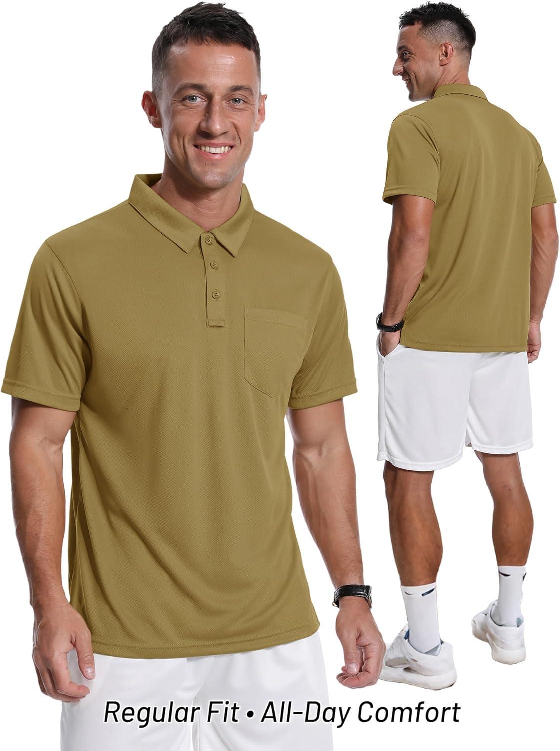 imageZITY Mens 3 Pack Polo Shirts Short Sleeve with Pocket Moisture Wicking Casual Work Golf Lightweight Collared TShirtsBlackkhakiwine Red
