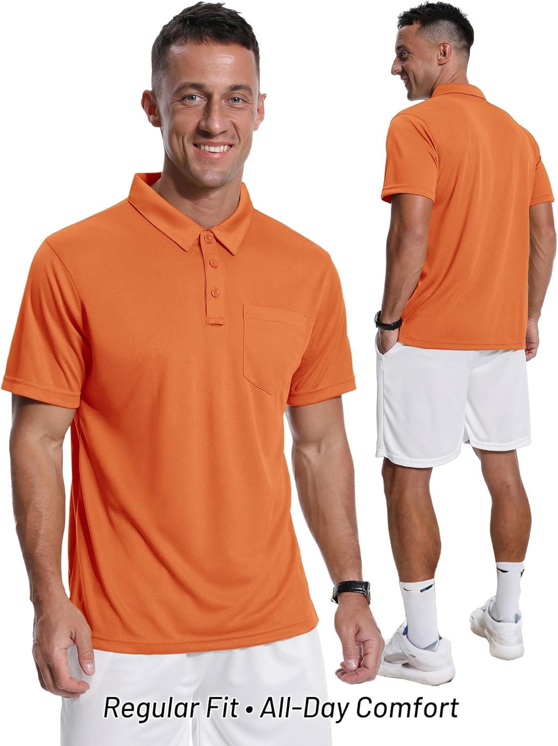 imageZITY Mens 3 Pack Polo Shirts Short Sleeve with Pocket Moisture Wicking Casual Work Golf Lightweight Collared TShirtsGreydark Orangeroyal Blue