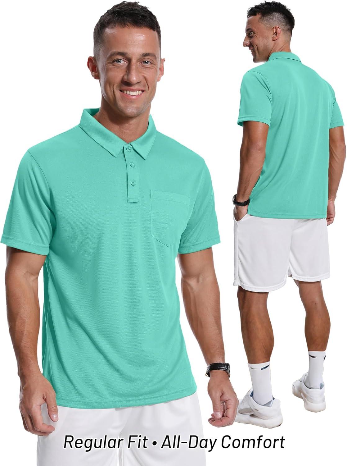 imageZITY Mens 3 Pack Polo Shirts Short Sleeve with Pocket Moisture Wicking Casual Work Golf Lightweight Collared TShirtsGreylight Blueemerald Blue