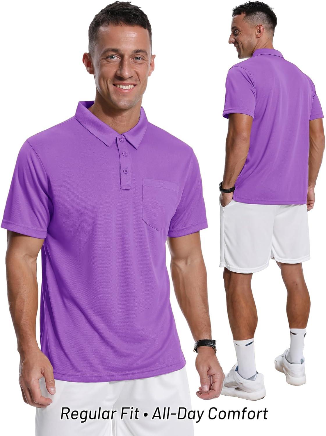 imageZITY Mens 3 Pack Polo Shirts Short Sleeve with Pocket Moisture Wicking Casual Work Golf Lightweight Collared TShirtsVioletroyal Blueblack