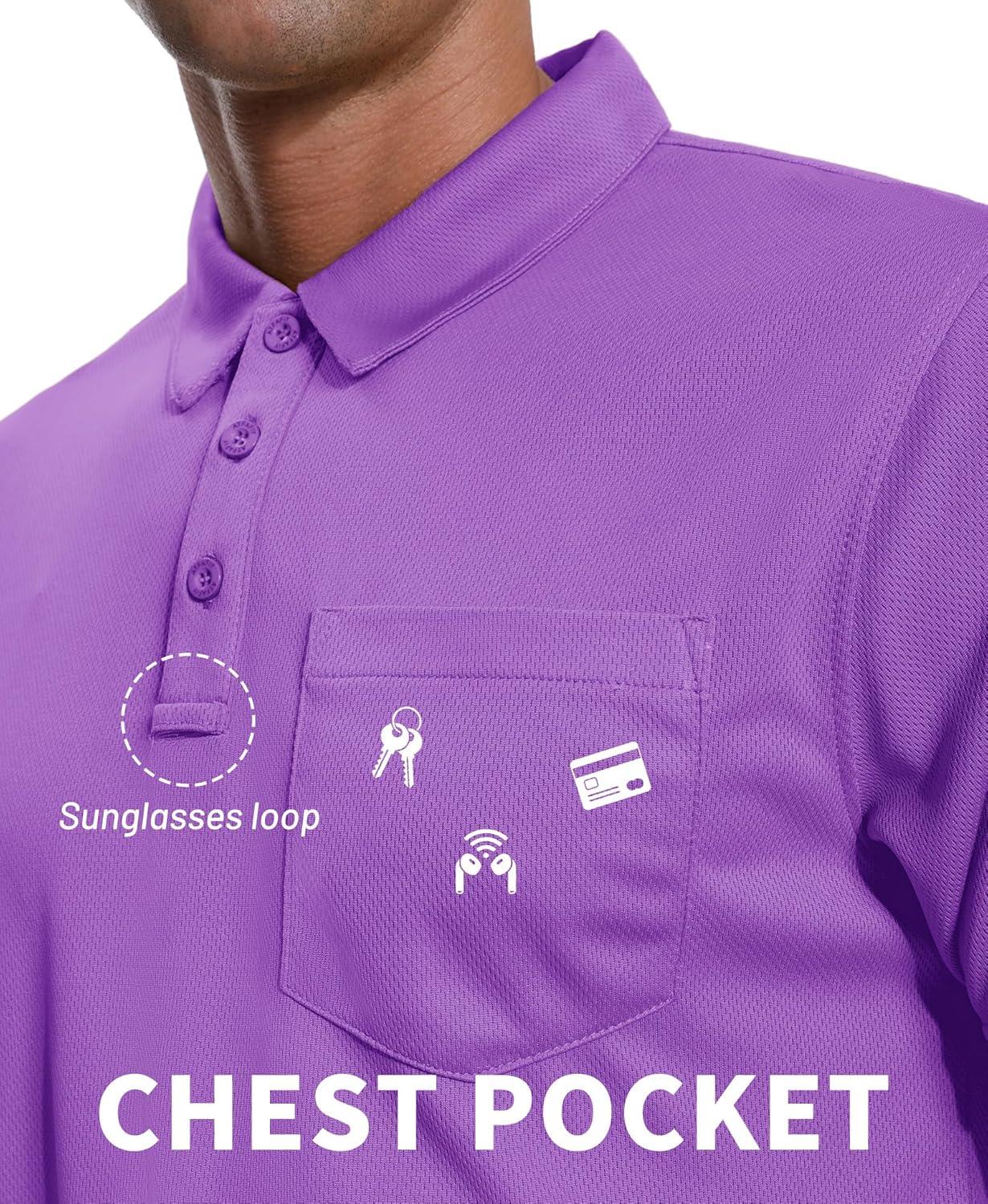 imageZITY Mens 3 Pack Polo Shirts Short Sleeve with Pocket Moisture Wicking Casual Work Golf Lightweight Collared TShirtsVioletroyal Blueblack