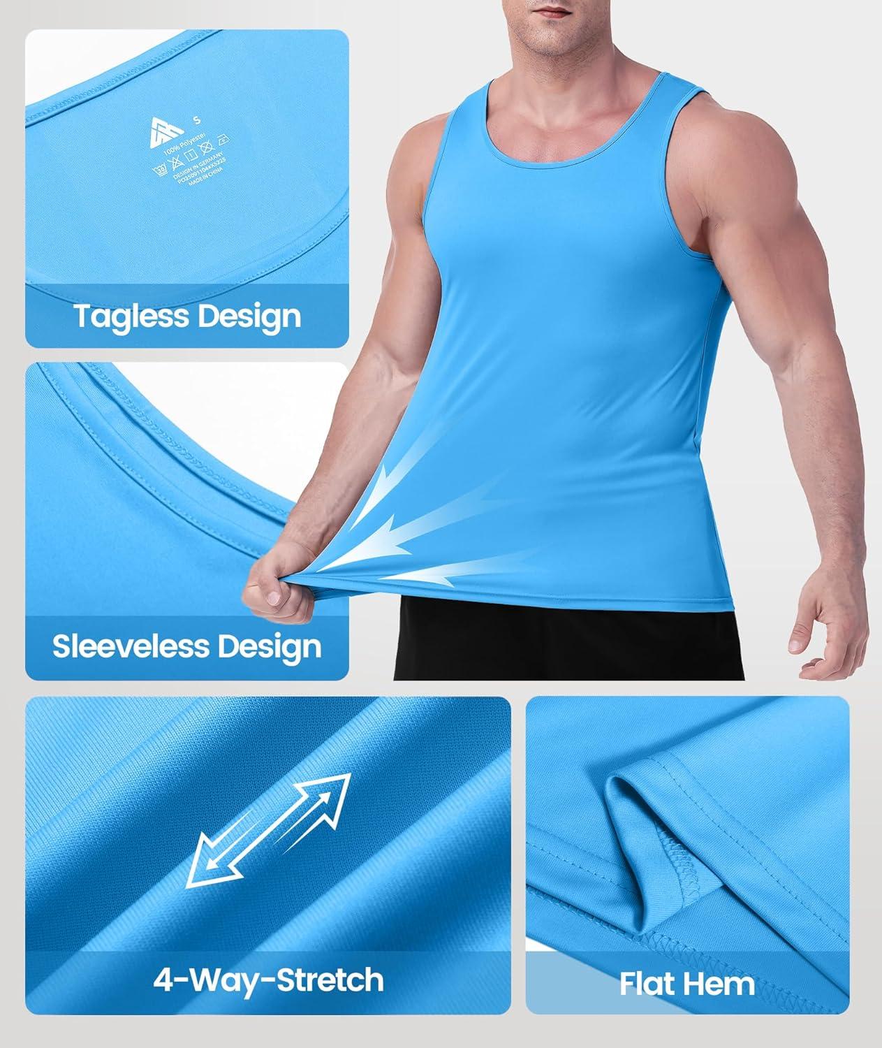 imageZITY Mens 3 Pack Tank Tops UPF 50 Fast Dry Sleeveless Shirt Breathable Lightweight Workout Gym Muscle Fitness T ShirtsBlack White Blue