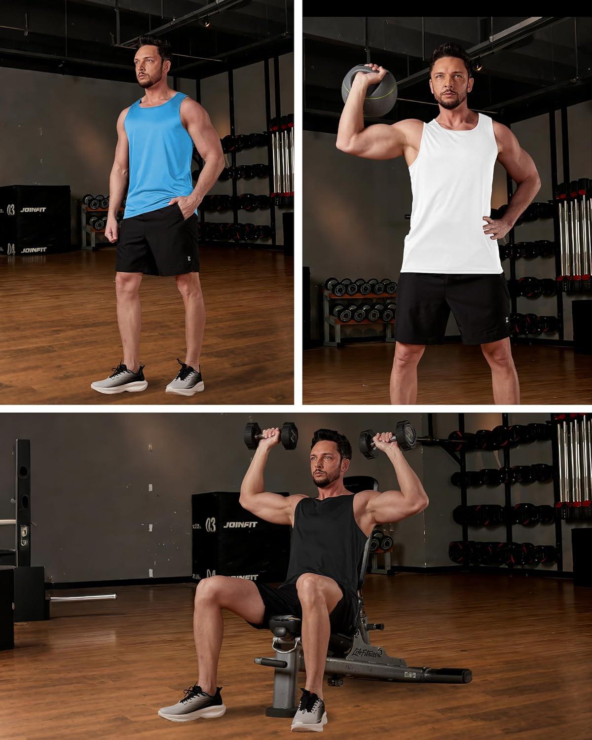 imageZITY Mens 3 Pack Tank Tops UPF 50 Fast Dry Sleeveless Shirt Breathable Lightweight Workout Gym Muscle Fitness T ShirtsLight BlueWhiteBlack