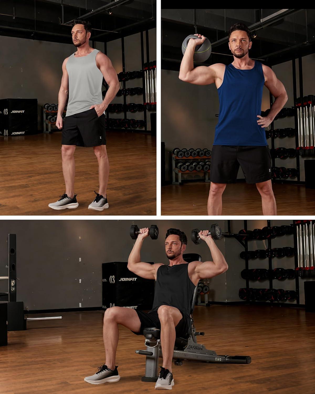 imageZITY Mens 3 Pack Tank Tops UPF 50 Fast Dry Sleeveless Shirt Breathable Lightweight Workout Gym Muscle Fitness T ShirtsLight GreyNavy BlueBlack