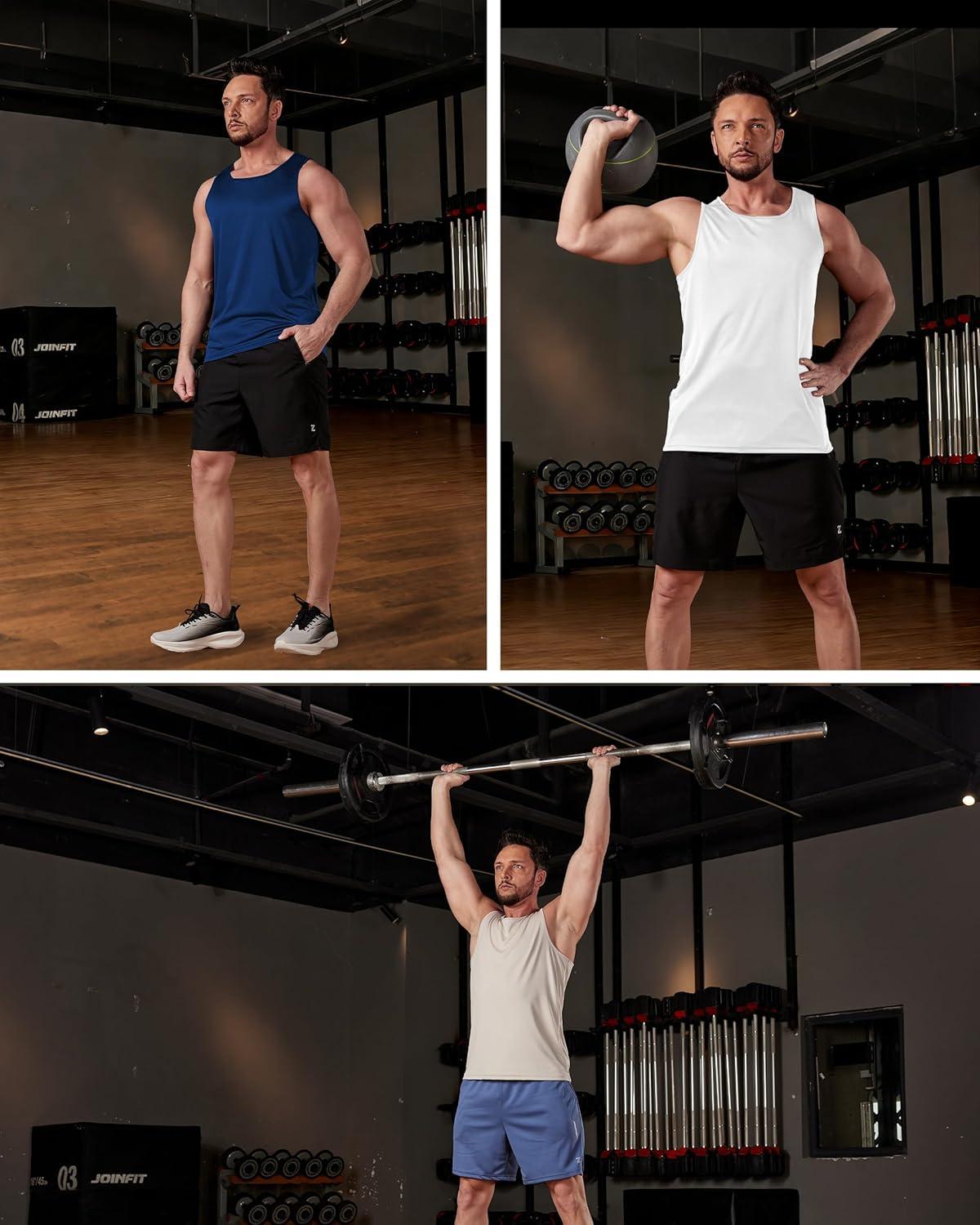 imageZITY Mens 3 Pack Tank Tops UPF 50 Fast Dry Sleeveless Shirt Breathable Lightweight Workout Gym Muscle Fitness T ShirtsNavy BlueWhiteLight Grey