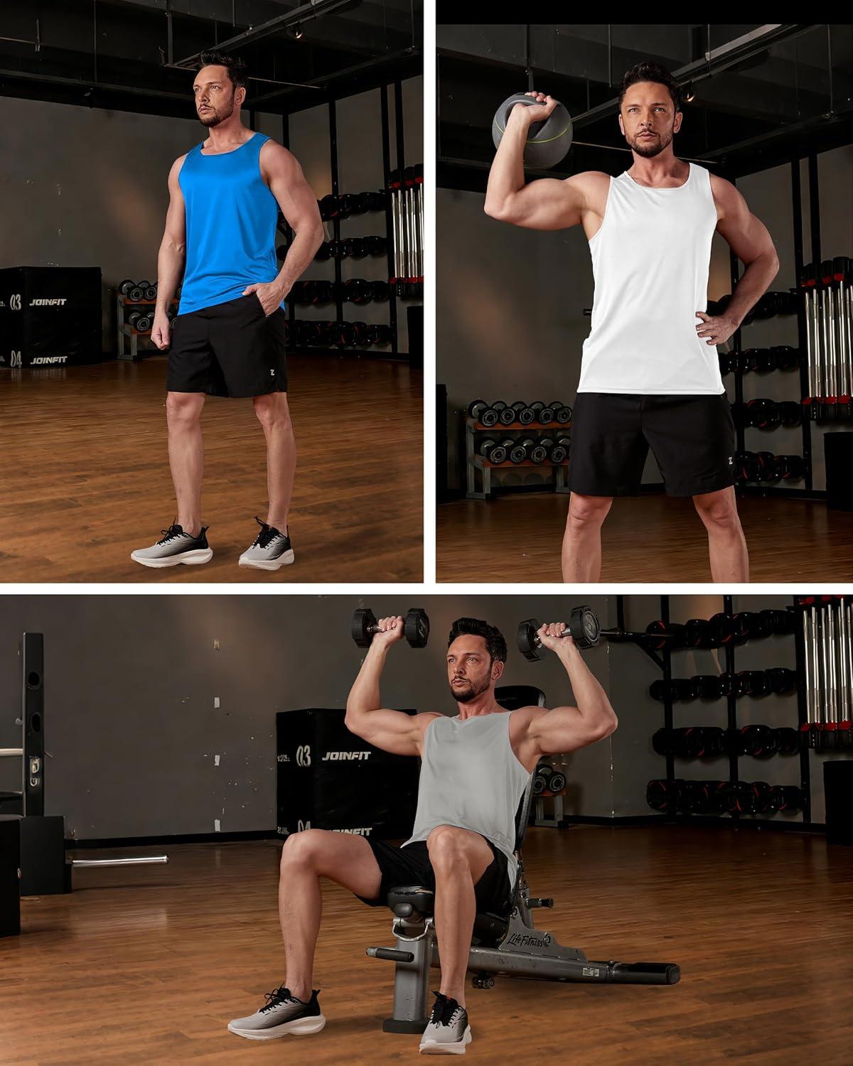 imageZITY Mens 3 Pack Tank Tops UPF 50 Fast Dry Sleeveless Shirt Breathable Lightweight Workout Gym Muscle Fitness T ShirtsSky BlueWhiteLight Grey