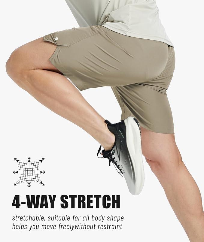 imageZITY Mens Athletic Gym Shorts 7 inch Inseam Quick Dry Lightweight Breathable Running Workout Shorts with 3 Zipper PocketsLight Khaki