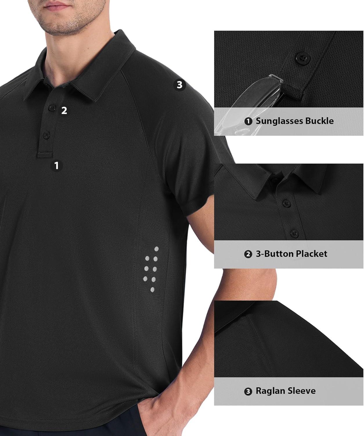 imageZITY Mens Athletic Polo Shirts Performance Short Sleeve TShirts Golf Sports Hiking PolosBlack